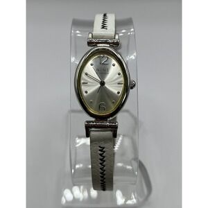 Nine & Company Watch Women's‎ Stainless Silver White Leather Band- New Battery!